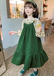 Art Green Shirts And Long Dress Kids Two Pieces Set Spring