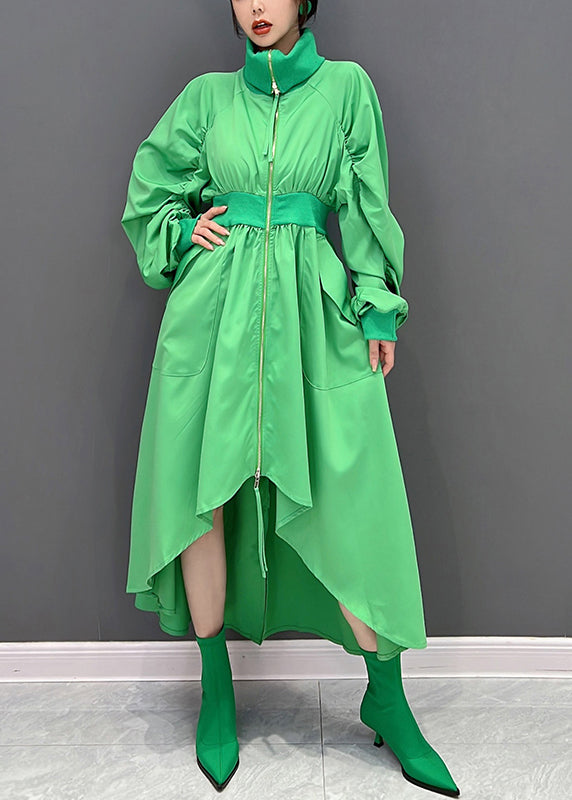 Art Green Turtleneck Zippered Tunic Maxi Dresses Fall