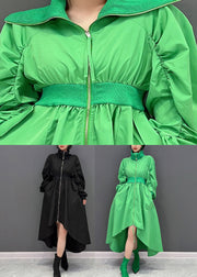 Art Green Turtleneck Zippered Tunic Maxi Dresses Fall