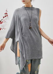 Art Grey Asymmetrical Oversized Cotton Tops Summer