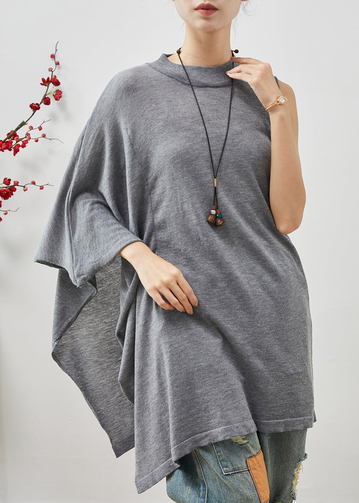 Art Grey Asymmetrical Oversized Cotton Tops Summer