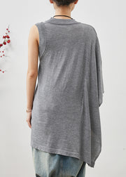 Art Grey Asymmetrical Oversized Cotton Tops Summer