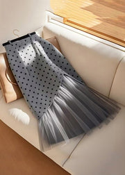 Art Grey Dot High Waist Tulle Patchwork Skirts Spring