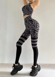 Art Grey Leopard Butt Scrunch Sports Bra And Leggings Set Suit Running Leggings