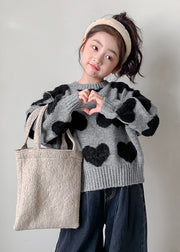 Art Grey O-Neck Thick Cotton Knit Girls Sweater Spring