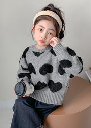 Art Grey O-Neck Thick Cotton Knit Girls Sweater Spring