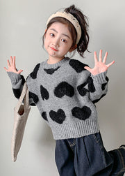 Art Grey O-Neck Thick Cotton Knit Girls Sweater Spring