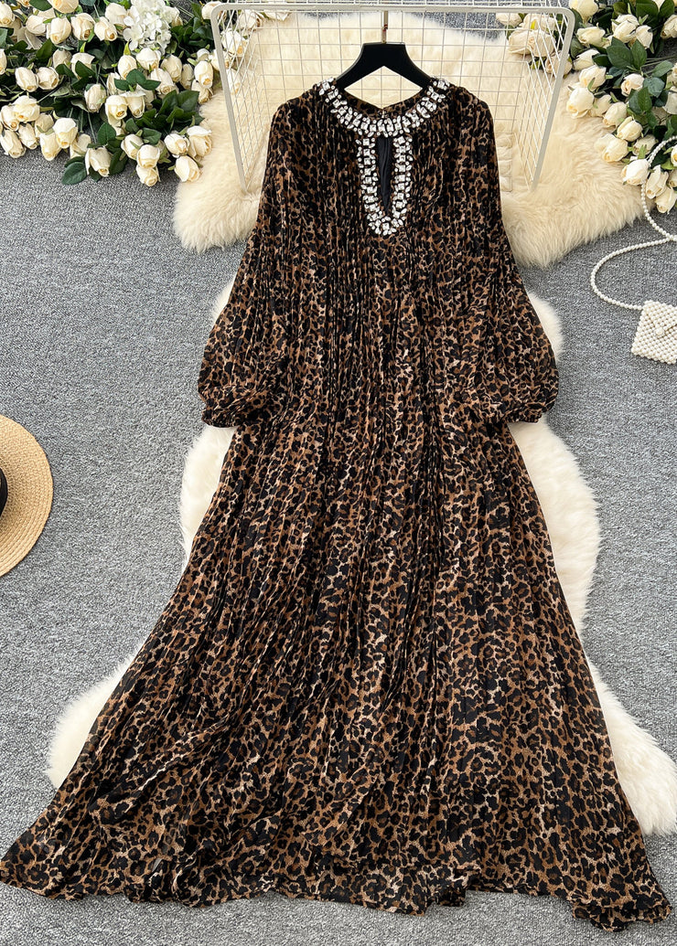 Art Grey Oversized Leopard Print Chiffon Long Dresses Spring