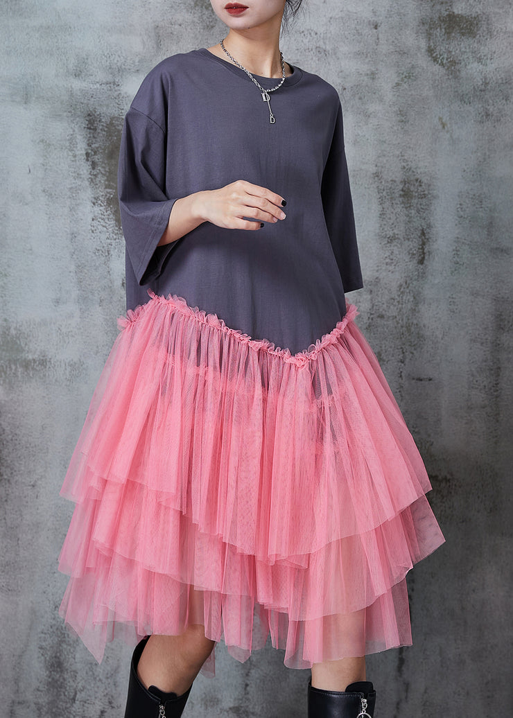 Art Grey Oversized Patchwork Tulle Dress Summer