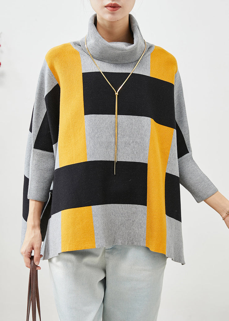 Art Grey Oversized Print Knit Tops Batwing Sleeve