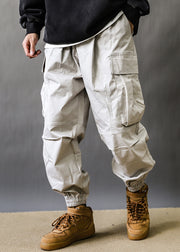 Art Grey Pockets Elastic Waist Cotton Men Beam Pants Spring