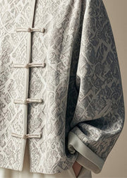 Art Grey Print Button Cotton Coat Fall