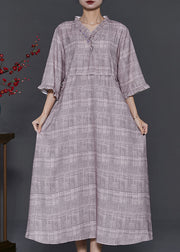 Art Grey Ruffled Drawstring Cotton Long Dress Summer