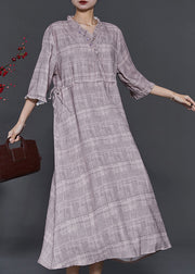 Art Grey Ruffled Drawstring Cotton Long Dress Summer