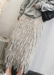 Art Grey Tasseled Hollow Out Knit Skirt Spring