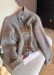 Art Grey Zip Up Double Breast Knit Coats Spring