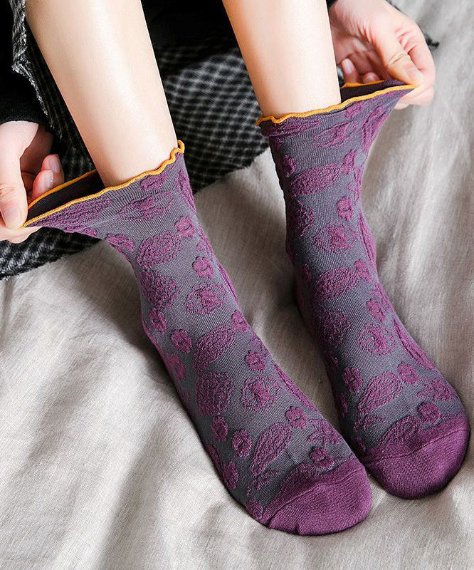 Art Jacquard Ruffled Cotton Mid Calf Socks