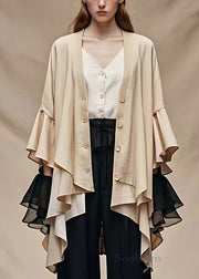 Art Khaki Asymmetrical Button Cotton Coat Butterfly Sleeve