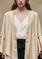 Art Khaki Asymmetrical Button Cotton Coat Butterfly Sleeve