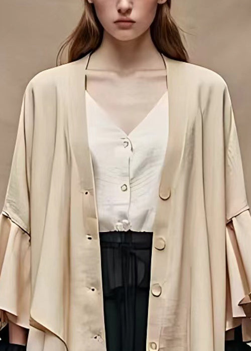 Art Khaki Asymmetrical Button Cotton Coat Butterfly Sleeve