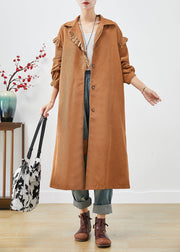 Art Khaki Ruffled Patchwork Asymmetrical Corduroy Trench Coat Fall