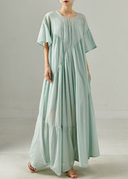 Art Light Blue Oversized Patchwork Cotton Long Dress Summer