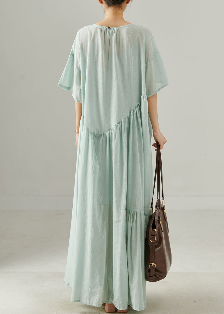 Art Light Blue Oversized Patchwork Cotton Long Dress Summer