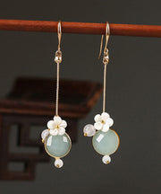 Art Light Green Agate Shell Flower Coloured Glaze Floral Drop Earrings