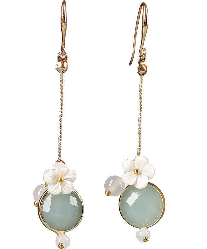 Art Light Green Agate Shell Flower Coloured Glaze Floral Drop Earrings