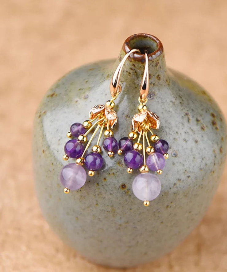 Art Light Purple 14K Gold Crystal Drop Earrings