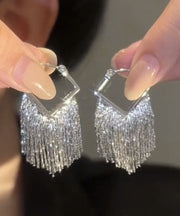 Art Metal Zircon Tassel Drop Earrings