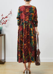 Art Mulberry Cinched Print Cotton Long Dress Spring