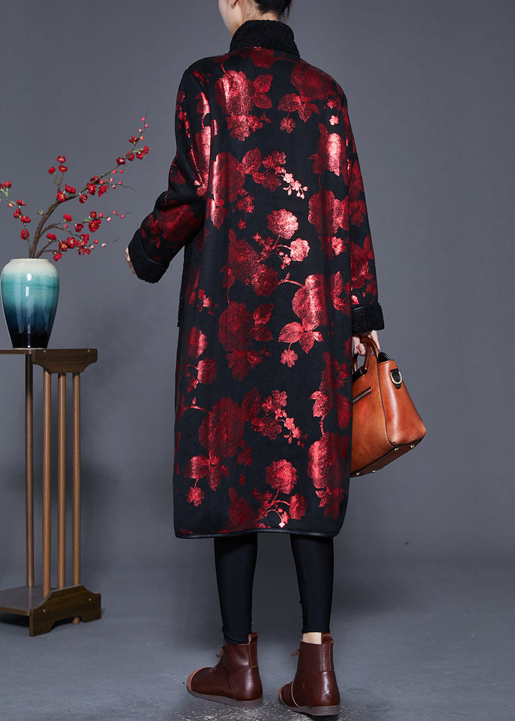 Art Mulberry Print Oversized Fleece Wool Lined Coats Winter