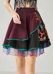 Art Mulberry Tasseled Embroidered Tulle Skirt Summer