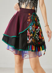 Art Mulberry Tasseled Embroidered Tulle Skirt Summer
