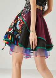 Art Mulberry Tasseled Embroidered Tulle Skirt Summer
