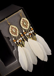 Art Multicolour Feather Tassel Metal Drop Earrings