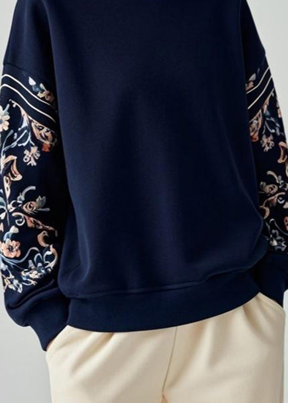 Art Navy O-Neck Print Pullover Fall