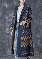 Art Navy Oversized Print Denim Coat Outwear Fall