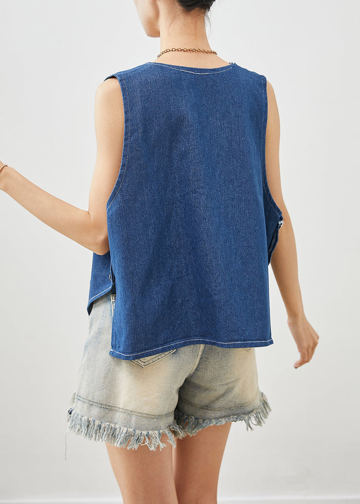 Art Navy V Neck Oversized Denim Vests Fall