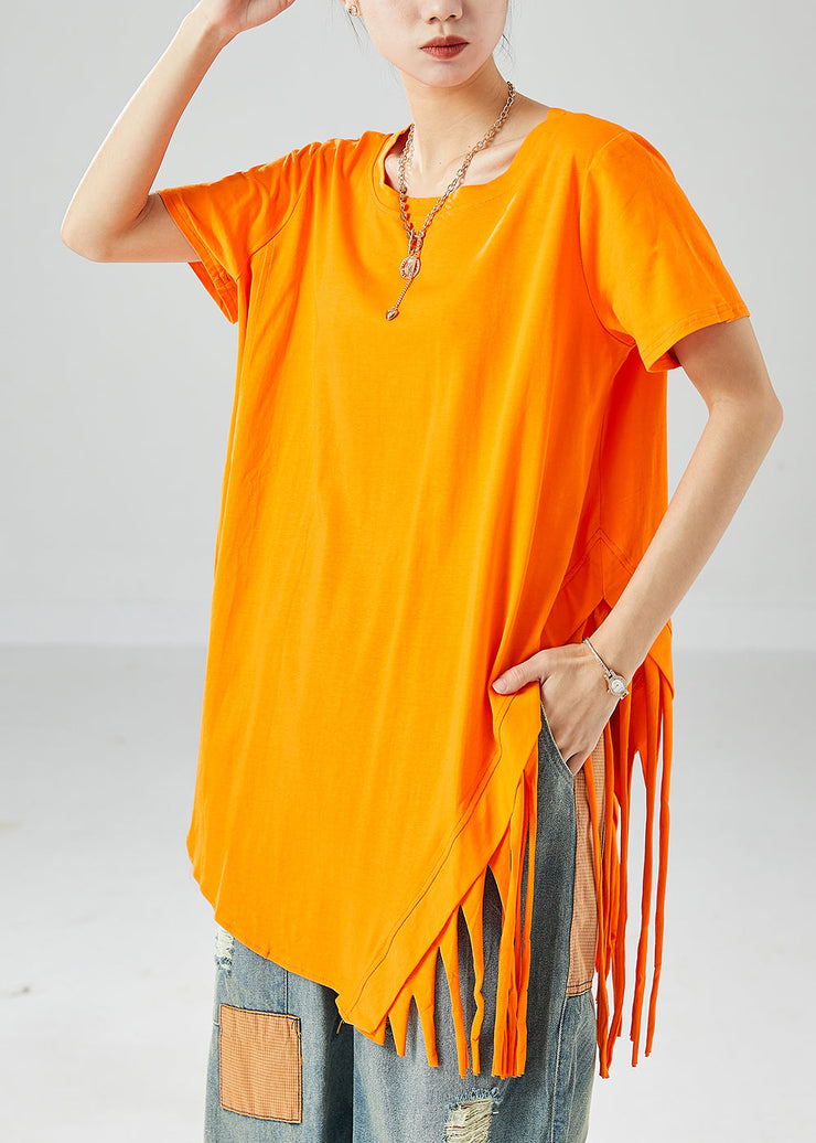 Art Orange Asymmetrical Tassel Cotton Tank Tops Summer