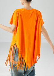 Art Orange Asymmetrical Tassel Cotton Tank Tops Summer