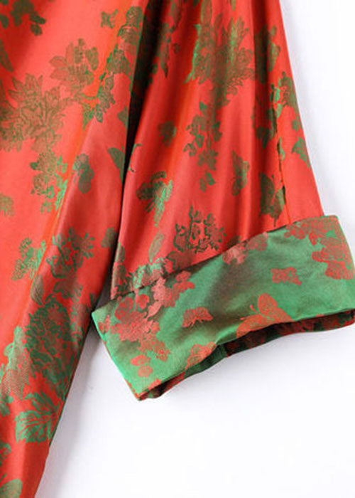 Art pink crane Double-layer Collar Asymmetrical Jacquard Silk Shirt Top Fall