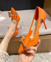 Art Orange Faux Leather Bow Splicing Stiletto High Heels