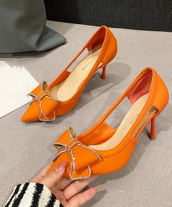 Art Orange Faux Leather Bow Splicing Stiletto High Heels