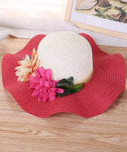 Art Orange Floral Straw Woven Floppy Sun Hat