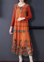 Art Orange Oversized Embroideried Tulle Holiday Dress Spring