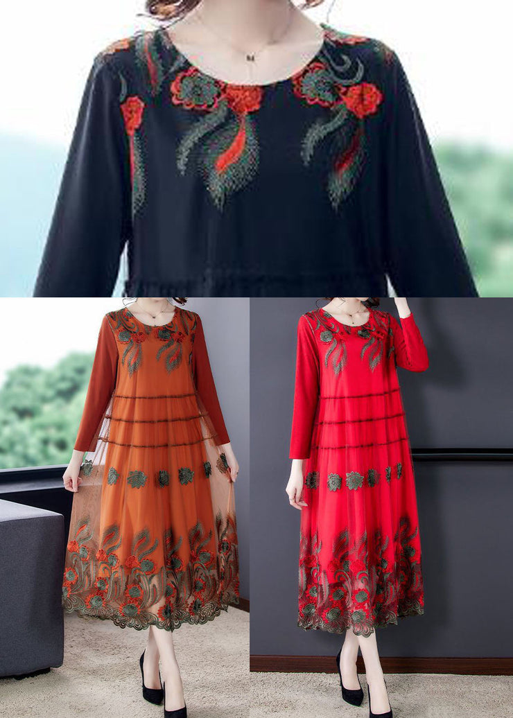 Art Orange Oversized Embroideried Tulle Holiday Dress Spring