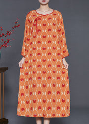 Art Orange Oversized Print Cotton Maxi Dresses Summer