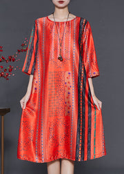 Art Orange Oversized Print Linen Maxi Dresses Summer